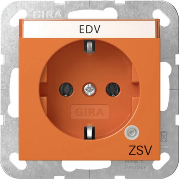Gira Steckdose Typ F mit grünem Kontrolllicht und Beschriftungsfeld in Orange, IP20, Unterputz-Montage - Bild 1