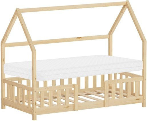 ML-Design Kinderhaus-Bett aus Kiefernholz mit Matratze und Schutzgitter, Farbe Beige, B/T/H: 160 x 80 x 135 cm - Bild 1