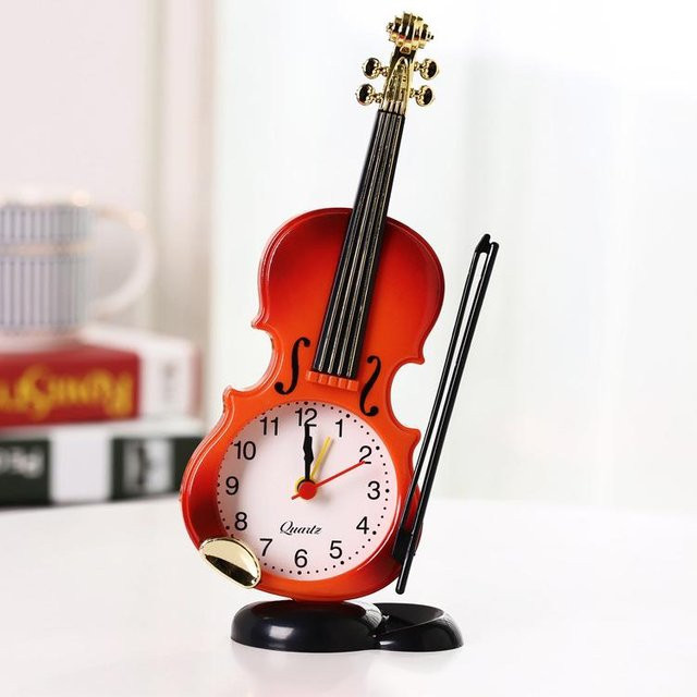 Kreative Schreibtischuhr Violine mit Wecker in Rot und Weiß aus Kunststoff, Breite: 21,6 cm, Höhe: 8,0 cm, Tiefe: 8,0 cm - Bild 1