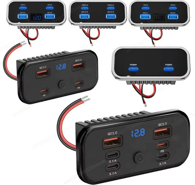 Schnelllade-Stromanschluss für Wohnmobile und LKWs mit QC3.0 und PD Dual USB-C sowie Dual QC3.0 Ports in Schwarz, 12-24V - Bild 1