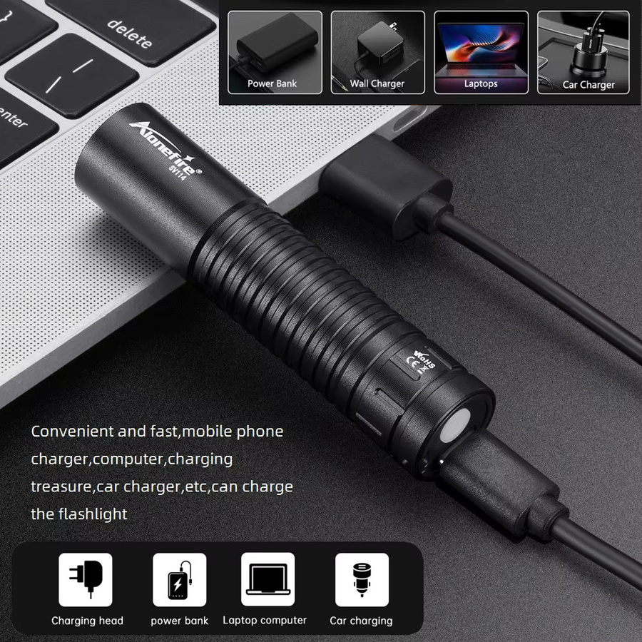 Alonefire UV-Taschenlampe 365nm Schwarz USB wiederaufladbare Mini Ultraviolett-Lampe zur Detektion von Urin, Tinea, Geld, Erz und Skorpionen - Bild 3