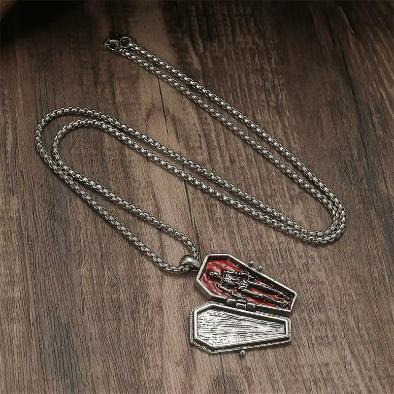 RINHOO FRIENDSHIP Anhänger Halskette, Edelstahl, Skelett Sarg Form, Silber, Unisex - Bild 3