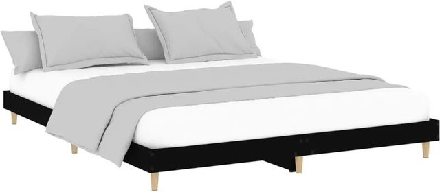 vidaXL Bettgestell aus Holzwerkstoff und Eukalyptusholz in Schwarz, B/T/H: 153 x 203 x 20 cm - Bild 1