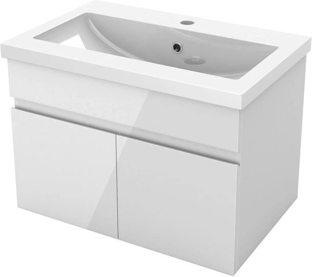 AICA Badmöbel Set BERGEN Waschtisch mit Unterschrank aus Mineralguss in Weiß Hochglanz, 2-teilig, Wandmontage mit Softclose-Türen, Breite: 60 cm - Bild 1