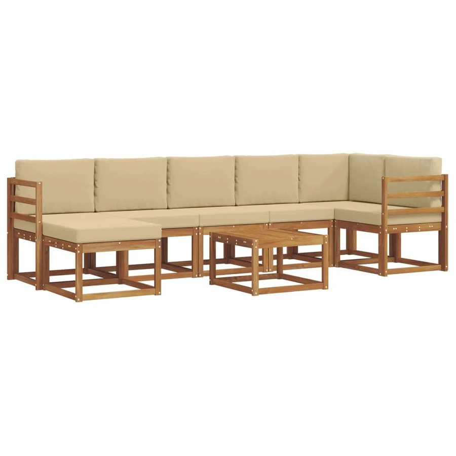 vidaXL Outdoor-Sofagarnitur 8-teilig aus Akazienholz in Natur mit beigefarbenen Kissen im L-Shape Design - Bild 2