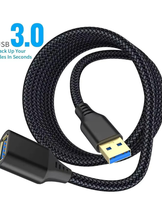 SEamopar USB 3.0 Verlängerungskabel aus Nylon, Stecker auf Buchse, Schwarz/Grau - Bild 5
