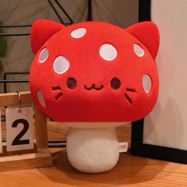 Yiran toy Kawaii Pilz Plüschtier Kuschelkissen, Katze, Rot - Bild 1