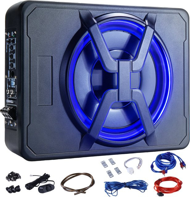 Andeman 10-Zoll Slim Auto-Subwoofer mit integriertem 800 W Verstärker und blauem Licht in Schwarz und Blau - Bild 1