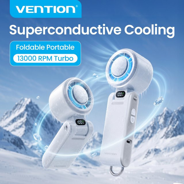 Vention Hochgeschwindigkeits-Handventilator mit Superconductive Cooling, 13000 U/min Turbo, LED Digitalanzeige und faltbarem Design in Grau oder Weiß - Bild 1