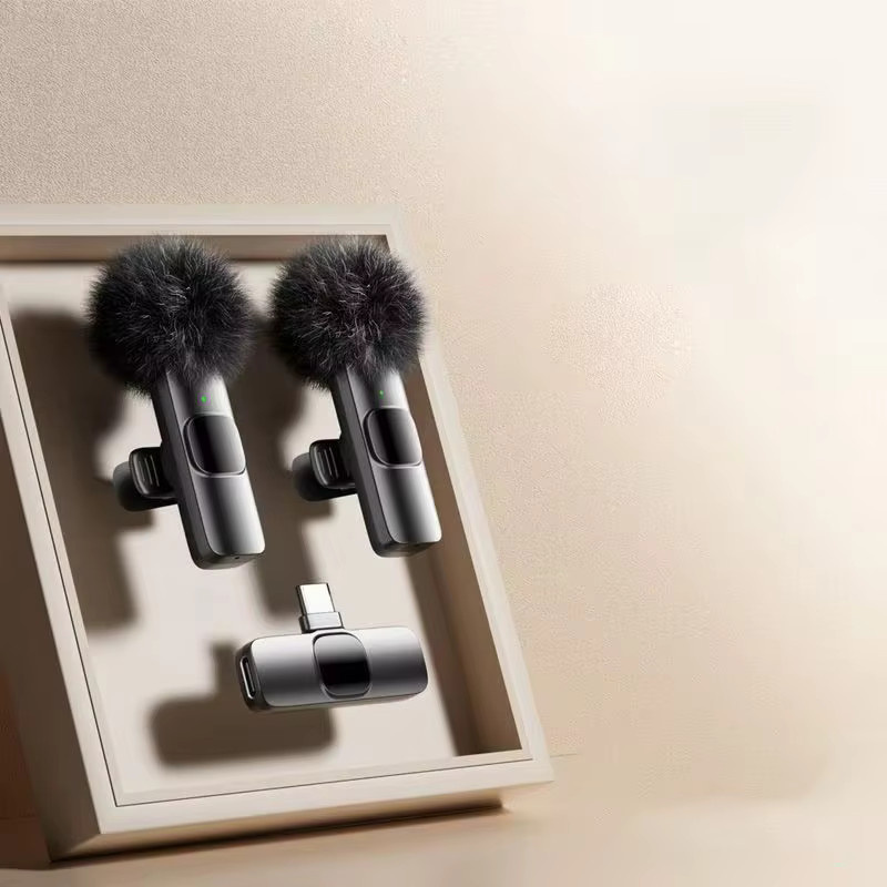 Basix Kabelloses Lavalier-Mikrofon 2,4G Mini Tragbares Audio-Video-Aufnahmemikrofon für iPhone und Android in Schwarz mit Bluetooth und USB-C - Bild 2