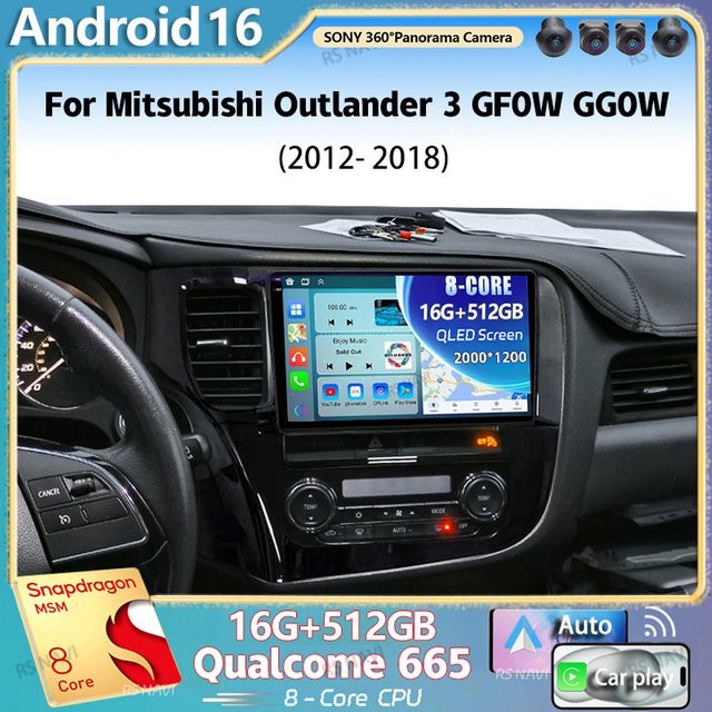 RSNAVI Android 16 Multimedia Autoradio mit GPS, CarPlay und AI Sprachsteuerung für Mitsubishi Outlander 3 GF0W GG0W 2012-2018 in Schwarz - Bild 1