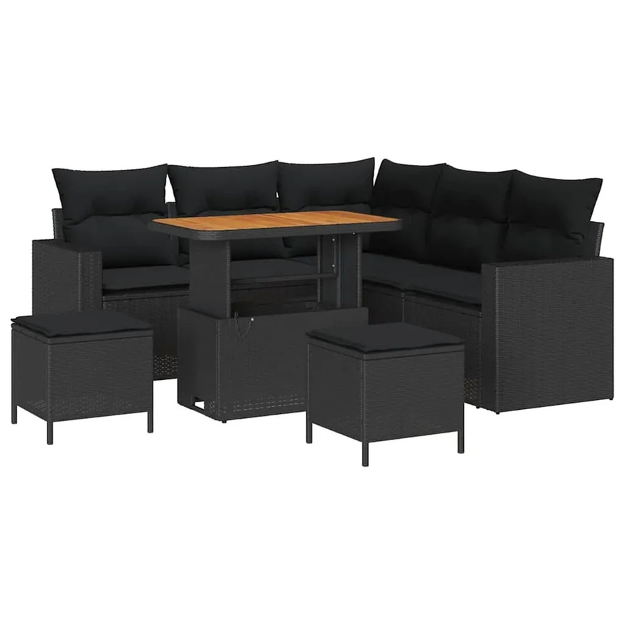 vidaXL Garten-Sofa-Set 8-teilig in Schwarz aus Poly-Rattan und Stahl mit Polstern in U-Form - Bild 2