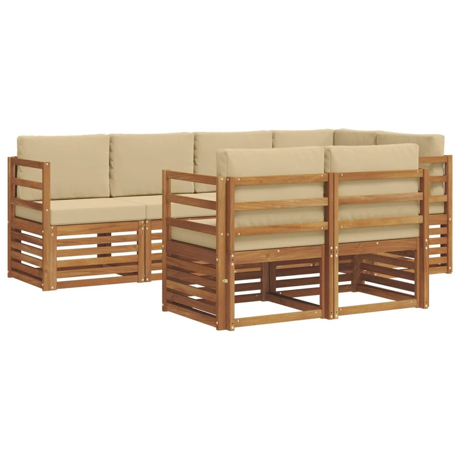 vidaXL Sofagarnitur 7-teilig aus Massivholz Akazie in Natur und Beige mit L-Form und Sitzkissen - Bild 2