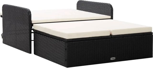 vidaXL 2-tlg Garten-Lounge-Set Modell 6 aus Poly Rattan in Schwarz mit Sitzkissen und Fußstütze - Bild 1