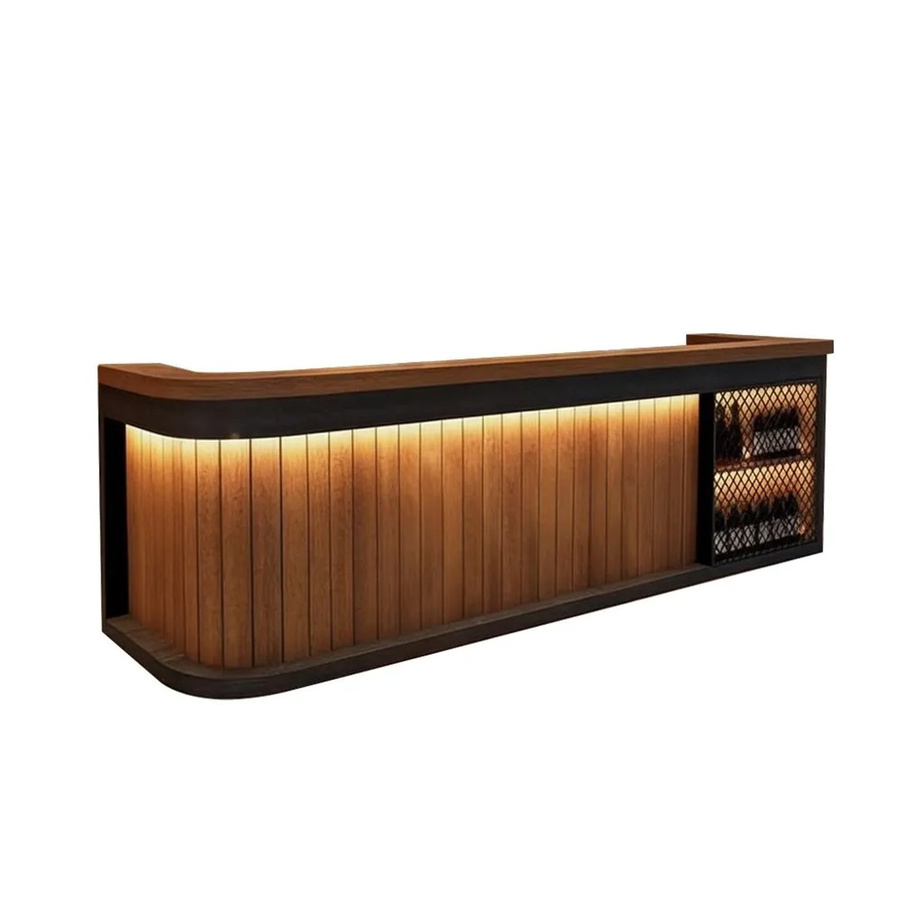 360Home Bartheke mit Beleuchtung in Braun, moderne Empfangstheke und Verkaufstheke aus MDF - Bild 2