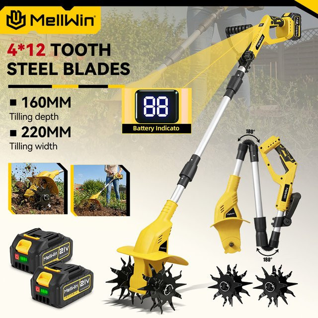 MELLWIN Kabelloser Elektrischer Rasenmäher und Vertikutierer in Gelb, kompatibel mit Makita LXT 18V Akku - Bild 1