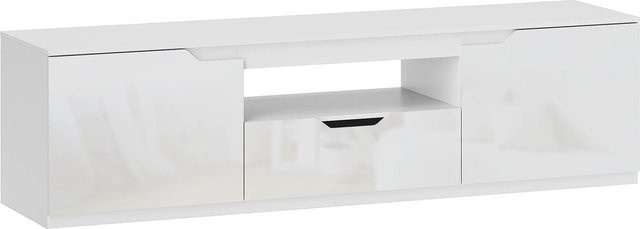 HOMCOM TV Schrank Lowboard in Weiß, modern und glänzend, B/T/H: 160 x 38 x 43 cm - Bild 1