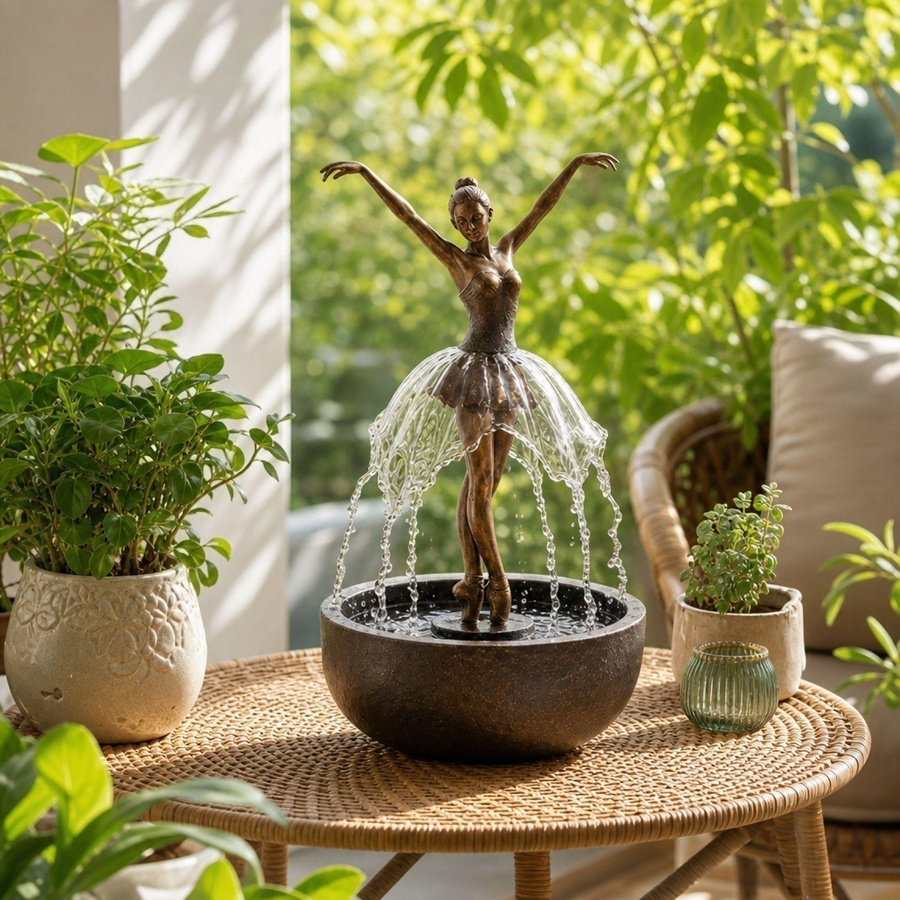 Xingben Six Tanzende Ballerina Tischbrunnen Skulptur mit runder Basis als Indoor Wasserspiel für dein Heim oder Büro - Bild 3