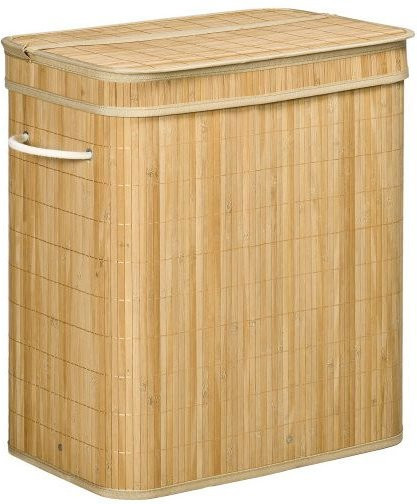 Wäschekorb MUVOE mit 2 Fächern, Deckel und herausnehmbarem Stoffbeutel, Beige, Volumen: 90 l - Bild 1