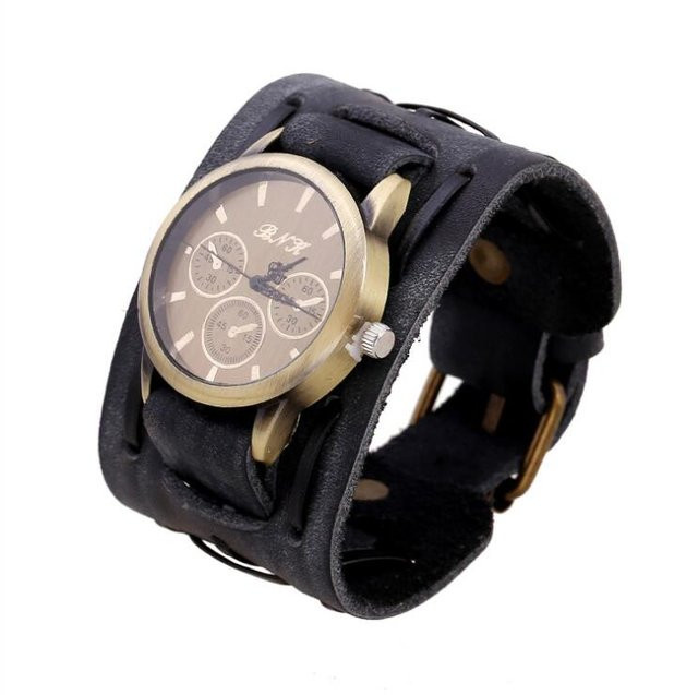 YIRAN Armbanduhr Quarz, Messing, Lederarmband, Grau, Herren - Bild 1