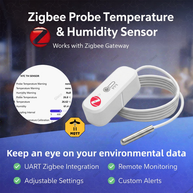 Forubest Zigbee 3.0 Temperatur- und Luftfeuchtigkeitssensor mit externer Sonde in Weiß für Home Automation und Zigbee2MQTT - Bild 1