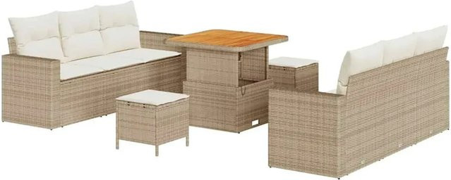 vidaXL Garten-Sofa-Set 9-teilig aus Poly-Rattan und Akazienholz in Beige - Bild 1