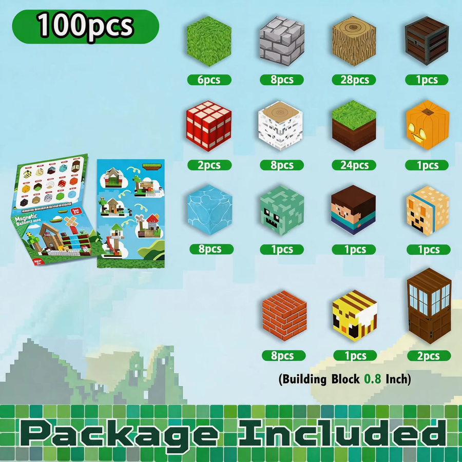 Pixel Mining Magnetisches Waldhaus-Würfel-Baustein-Set, 100 Teile, ab 3 Jahre - Bild 2