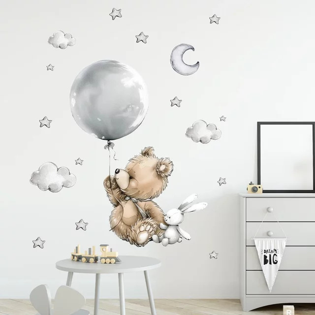 BRUP Wandaufkleber Wolke und Bär mit Ballon für Kinderzimmer und Schlafzimmer, mehrfarbig - Bild 1