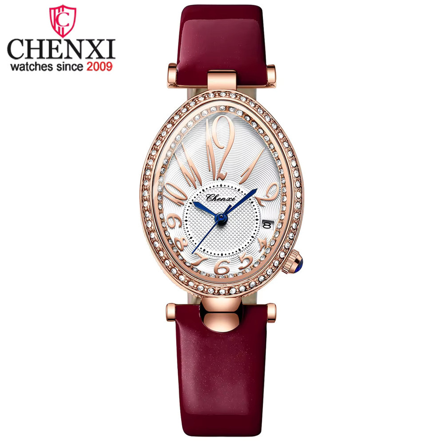 CHENXI Armbanduhr, Quarz, Leder, Roségold, Grün, Damen - Bild 1