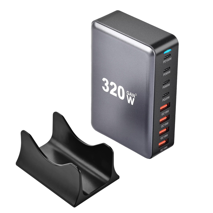 320W GaN Desktop Ladegerät mit 8 USB-C Ports und PD Schnellladung, Grau - Bild 4
