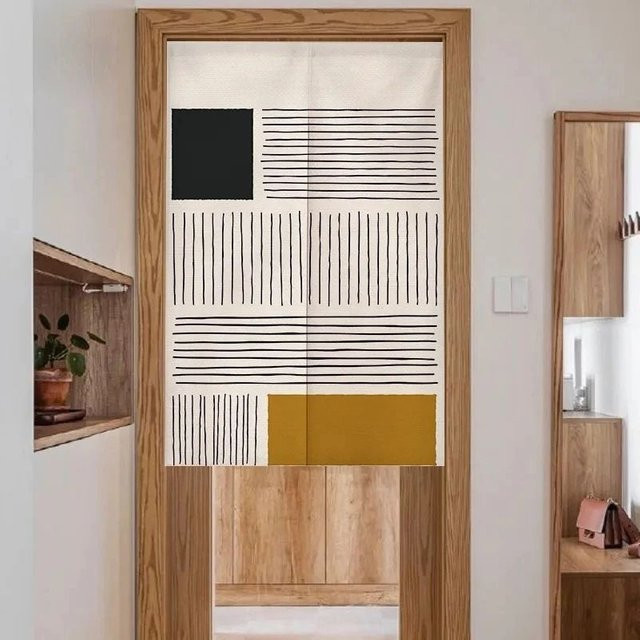 VIKAMA minimalistischer geometrischer Vorhang mit abstrakten Linien in Multicolour, ideal als Schlafzimmer-Trennvorhang oder Kücheneingangsvorhang zur Heimdekoration - Bild 1