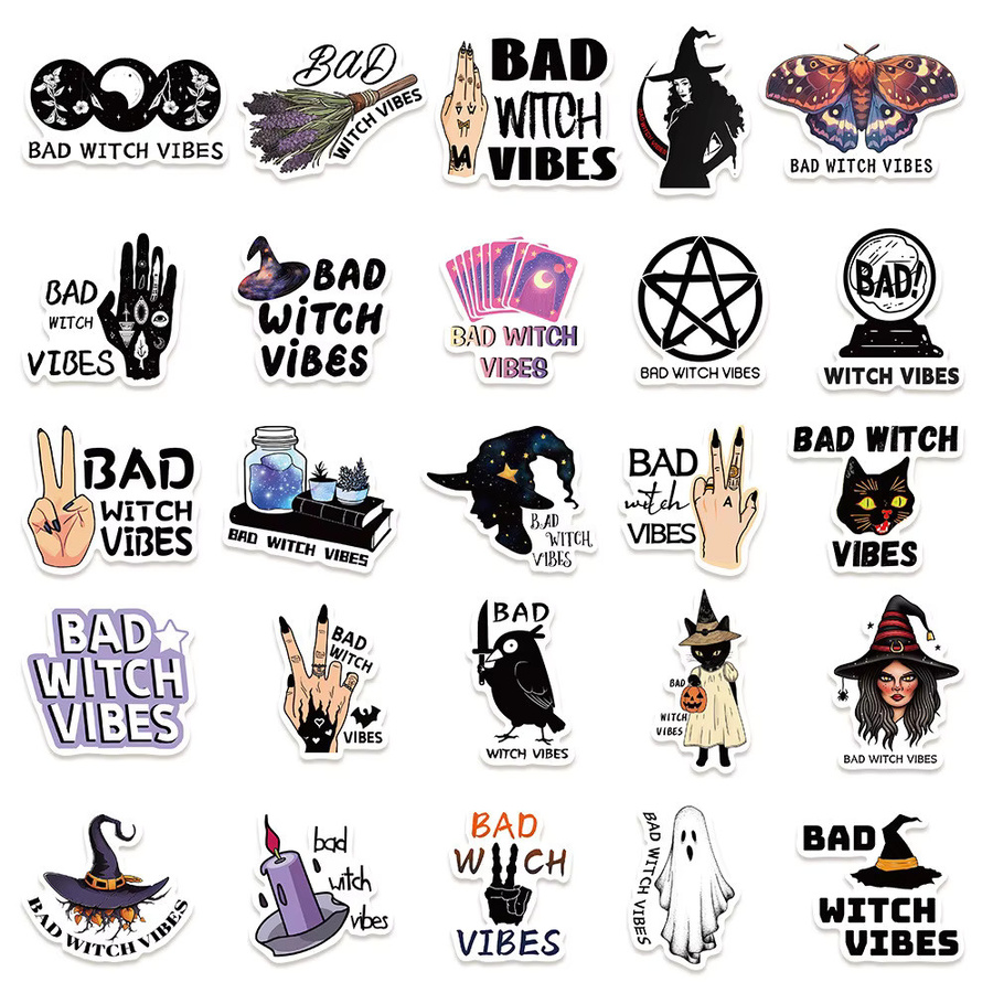 50-teiliges Set Bad Witch Vibes Aufkleber in Multicolour für Laptop, Gitarre und Skateboard - Bild 3