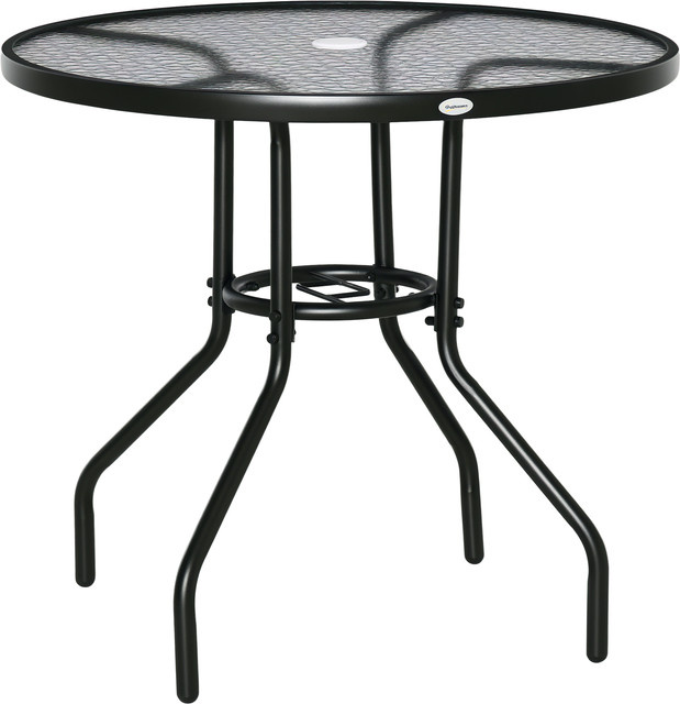 Outsunny Gartentisch mit Schirmloch aus Hartglas und Metall in Schwarz, Durchmesser: 80 cm, Höhe: 72 cm - Bild 1