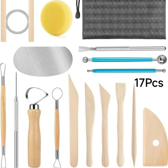 17-teiliges Keramik-Bildhauerwerkzeug-Set aus Edelstahl und Holz in Multicolour für Tonmodellierung und Texturarbeiten - Bild 1