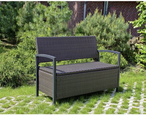 Garden Pleasure Parkbank Ferrara 2-Sitzer mit Staufach in Coffee Braun, B/H/T: 117 x 86 x 58 cm - Bild 2