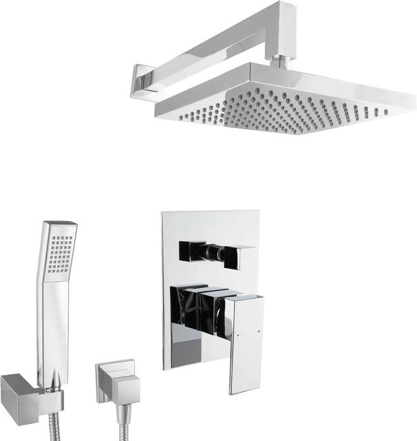 PaulGurkes Regendusche Unterputz Dusch Set Eckig in Chrom mit Handbrause und Umschalter - Bild 1