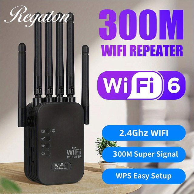 Regaton WLAN Repeater Single-Band 2,4 GHz Wi-Fi Signalverstärker Schwarz - Bild 1