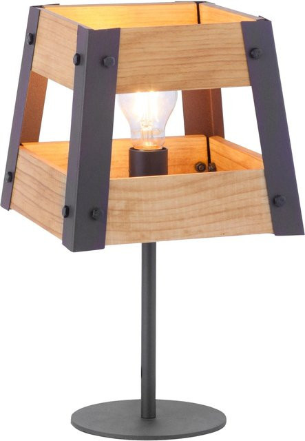 Just Light Tischleuchte Crate aus Holz in Natur, 1-flammig, E27, rustikaler Stil - Bild 1