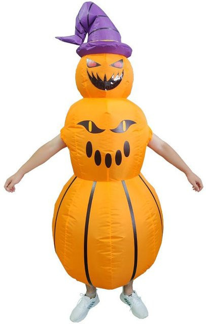 Lila-Hut Kürbismann aufblasbares Kostüm, Orange, 150-190cm - Bild 1