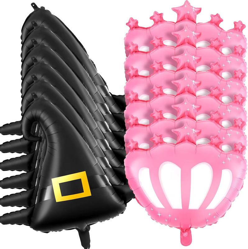12er Set Party Luftballons mit Halloween Hexenhut, Prinzessinnen Krone und Sternen in Schwarz, Rosa und Transparent für Geburtstag und Party - Bild 4