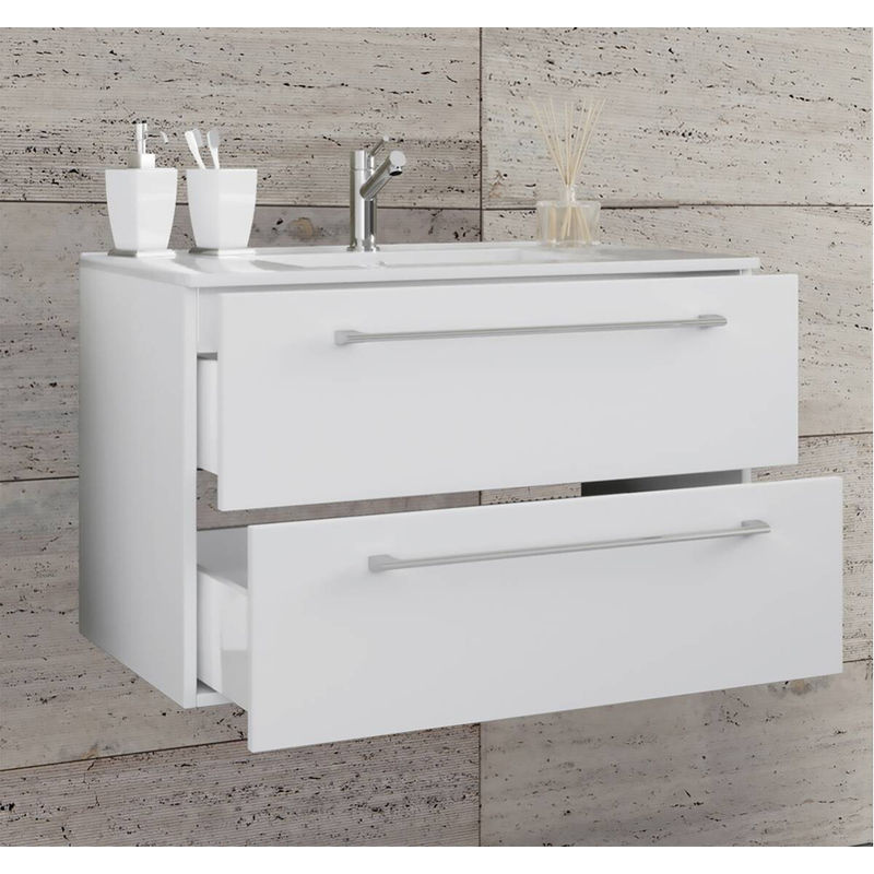 VCM Badmöbel Set Badinos 2-tlg. hängender Waschtisch mit Keramik-Waschbecken und Unterschrank in Weiss, B/H/T: 80 x 52 x 46 cm - Bild 2