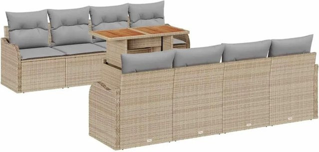 vidaXL Garten-Sofa-Set 7-teilig in U-Form mit Kissen, Beige und Grau, Poly-Rattan und pulverbeschichtetem Stahl - Bild 1