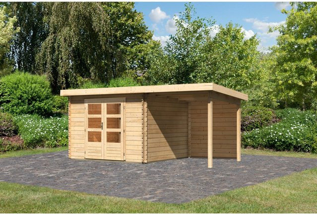 Karibu Holz-Gartenhaus Ängelholm mit Pultdach in Natur, Blockbohlenbauweise, B/T: 280 x 280 cm - Bild 1