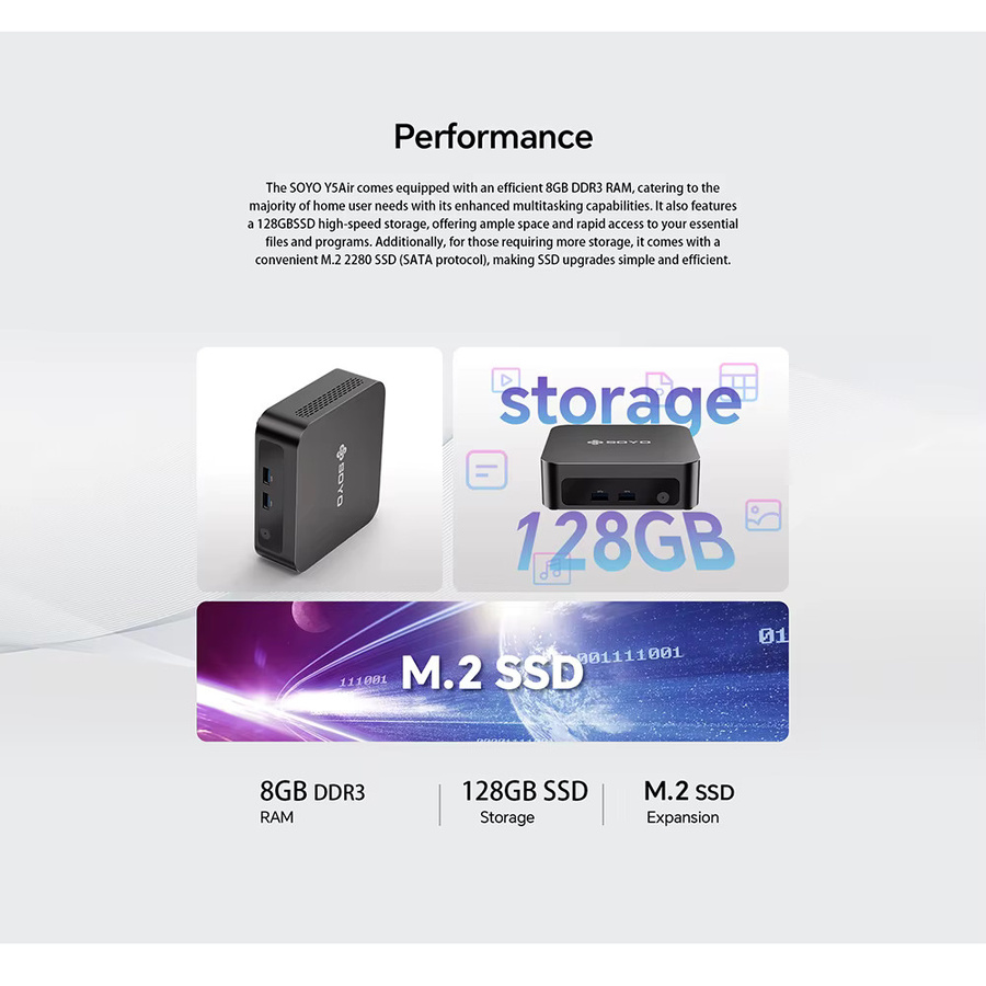 SOYO Mini-PC Y5 Desktop-Computer mit Intel i3 4030U, 8 GB RAM, 128 GB ROM, Windows 10, WiFi und Bluetooth in Schwarz - Bild 5
