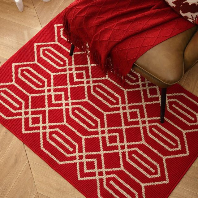 Rutschfeste Drachenjahr Fußmatte für den Eingangsbereich, Rot und Braun, B/T: 80 x 50 cm - Bild 1