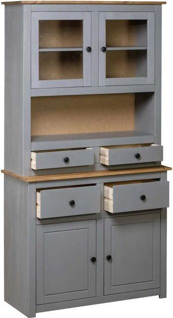 vidaXL Highboard Panama aus Kiefernholz in Grau mit Glastüren und Regalfächern, B/T/H: 93 x 40,5 x 180 cm - Bild 1