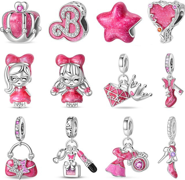 Pandach Charms 925 Silber, Perle, Rosa Prinzessin Rock Tasche Lippenstift - Bild 1