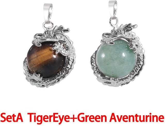 Halskette mit Amethyst-Anhänger, 3D-Drache, TigerEye, GreenAventurine, Unisex - Bild 1