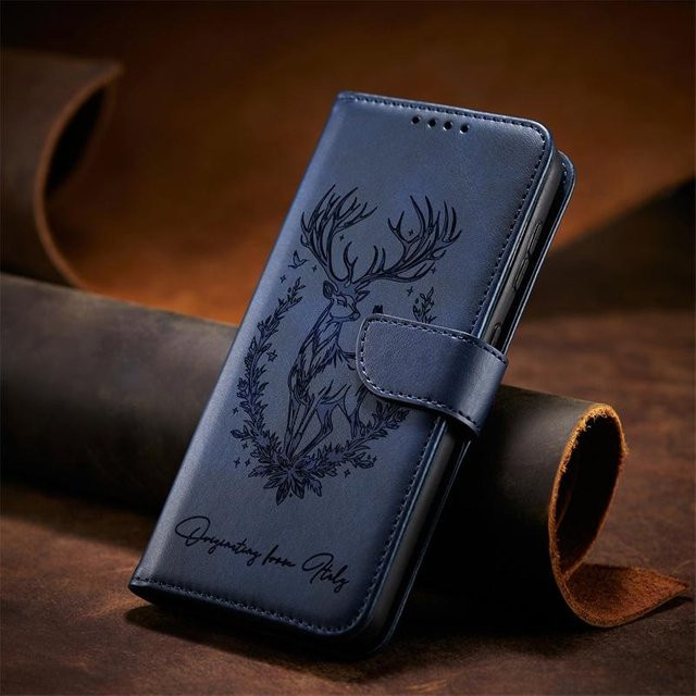Samsung Flip Case Lederhülle mit Kartenfächer und Geldbörse für Galaxy A14 A15 A16 A24 A25 A26 A34 A35 A36 A54 M54 A55 A56 A90 A91 M80S 4G 5G in Blau - Bild 1