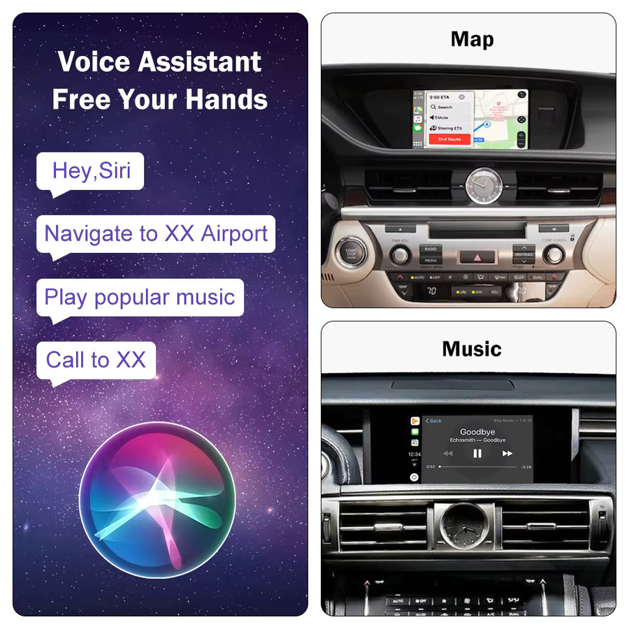 Road Top Drahtloses CarPlay und Android Auto Interface mit Mirror Link, Airplay und Siri Voice für Lexus NX RX IS ES GS RC CT LS LX LC UX GX (2014-2019), Schwarz - Bild 4